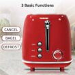 2 Slice Stainless Steel Toaster Retro with 6 Bread Shade Settings, Bagel, Cancel, Defrost Function, Extra Wide Slot, Removable Crumb Tray, Red