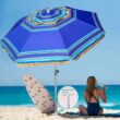 AMMSUN 7ft Heavy Duty High Wind Beach Umbrella Parasols with sand anchor & Tilt Sun Shelter AMMSUN 7ft Heavy Duty High Wind Beach Umbrella Parasols with sand anchor & Tilt Sun Shelter, UV 50+ Protection Outdoor Sunshade Umbrellas Carry Bag for Patio Garden Pool Backyard Stripe Blue - 2