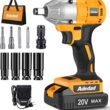 Adedad Cordless Impact Wrench 1/2 inch, 20V Brushless Impact Gun with Battery and Charger, High Torque 240 ft-lbs 3000 RPM Impact Wrench with 1-Hour Fast Charger, Led Light - 8