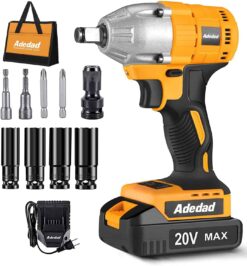 Adedad Cordless Impact Wrench 1/2 inch, 20V Brushless Impact Gun with Battery and Charger, High Torque 240 ft-lbs 3000 RPM Impact Wrench with 1-Hour Fast Charger, Led Light - 1
