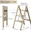 3 Step Ladder Aluminum Lightweight Folding Step Stool Wide Anti-Slip Pedal 330 Lbs Capacity Household Office Portable Stepladder,Champagne Gold - 7