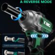 KIMO Cordless Impact Wrench, 3000 RPM & Max Torque 350 ft-lbs (475N.m), 1/2 Impact Gun with 3.0Ah Li-ion Battery, 7 Drive Impact Sockets, 3 Inch Extension Bar, 1 Hour Fast Charger,1/2 Impact Driver - 9