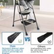 3 Step Ladder, GOLYTON Folding Step Stool with Anti-Slip Wide Pedal & Convenient Handgrip, 500lbs Capacity Steel Ladder for Household and Office, Grey - 4