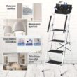 EdMaxwell 4 Step Ladder with Handrails 500 lb Capacity Step Stool Folding Portable Ladders for Home Kitchen Steel Frame with Non-Slip Wide Pedal Stepladder with Attachable Tool Bag White - 5