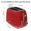 2 Slice Stainless Steel Toaster Retro with 6 Bread Shade Settings, Bagel, Cancel, Defrost Function, Extra Wide Slot, Removable Crumb Tray, Red