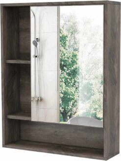 ChooChoo Bathroom Wall Mirror Cabinet, Medicine Cabinet with Single Door and Adjustable Shelf, Over The Toilet Space Saver Storage Cabinet, Grey - 1