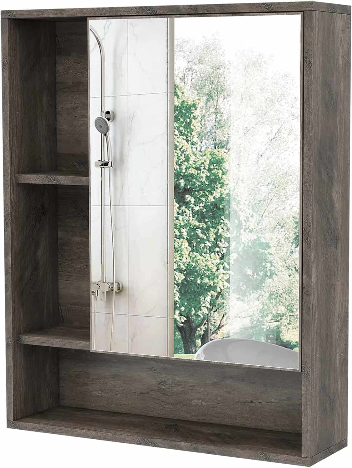 ChooChoo Bathroom Wall Mirror Cabinet, Medicine Cabinet, Grey ChooChoo Bathroom Wall Mirror Cabinet, Medicine Cabinet with Single Door and Adjustable Shelf, Over The Toilet Space Saver Storage Cabinet, Grey - 1