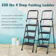 4 Step Ladder, HBTower Folding Step Stool with Tool Platform, Wide Anti-Slip Pedal, Sturdy Steel Ladder, Convenient Handgrip, Lightweight 330lbs Portable Steel Step Stool, Green and Black - 7