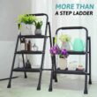 Step Ladder 3 Step Folding with Handgrip, 500Lbs Steel Step Stool, Folding Ladder with Anti-Slip Wide Pedals, Portable Kitchen/Closet Small Step Ladder, Multi-use Step Stool Black by Double Elite - 7