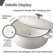 EDGING CASTING Enameled Cast Iron Covered 5.5 Quart Dutch Oven with Dual Handle, White - 4