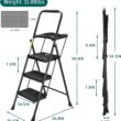 HBTower 3 Step Ladder with Tool Tray, Folding Step Stool with Wide Non-Slip Pedal and Comfort Handgrip for Household and Office, Lightweight 500lbs Capacity Step Ladder, Black - 5