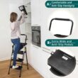 HBTower 3 Step Ladder with Tool Tray, Folding Step Stool with Wide Non-Slip Pedal and Comfort Handgrip for Household and Office, Lightweight 500lbs Capacity Step Ladder, Black - 2