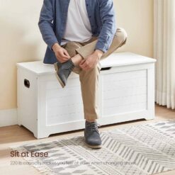 VASAGLE Storage Chest, Storage Trunk with 2 Safety Hinges, Storage Bench, Shoe Bench, Modern Style, 15.7 x 39.4 x 18.1 Inches, for Entryway, Bedroom, Living Room, White ULSB061T10 - 1