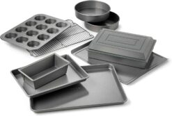 Calphalon Nonstick Bakeware Set, 10-Piece Set Includes Baking Sheet, Cookie Sheet, Cake Pans, Muffin Pan, and More, Dishwasher Safe, Silver - 1