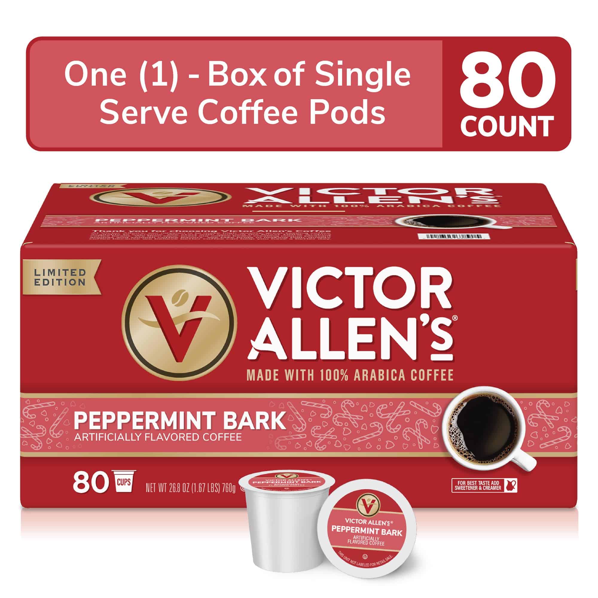 Victor Allen's Coffee Peppermint Bark Flavored, Medium Roast, 80 Count, Single Serve Coffee Pods for Keurig K-Cup Brewers Victor Allen's Coffee Peppermint Bark Flavored, Medium Roast, 80 Count, Single Serve Coffee Pods for Keurig K-Cup Brewers - Image 6