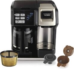 Hamilton Beach FlexBrew Trio 2-Way Coffee Maker, Compatible with K-Cup Pods or Grounds, Single Serve & Full 12c Pot, Permanent Gold-Tone Filter, Black & Silver - 1