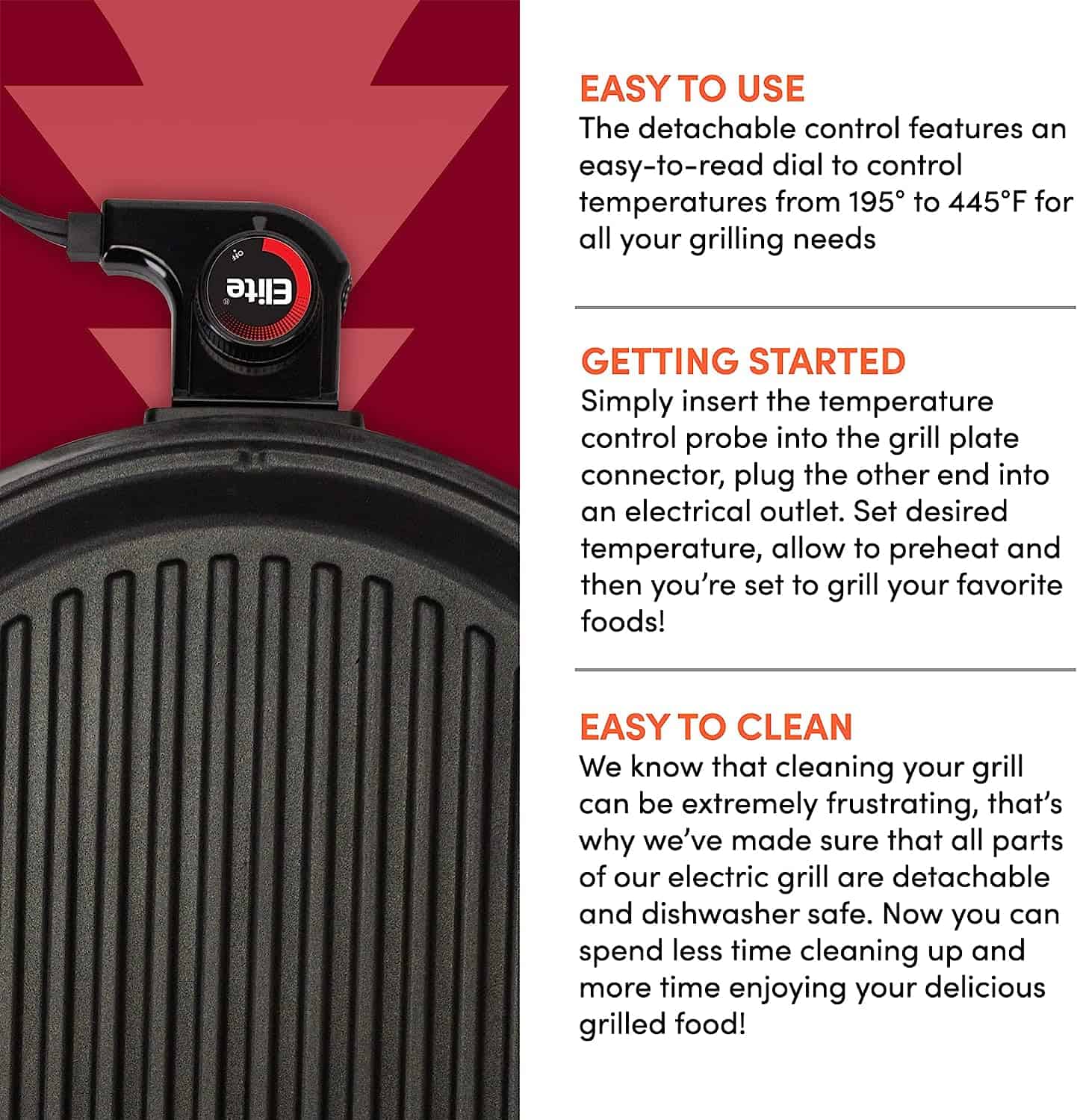Elite Gourmet EMG6505G Smokeless Indoor Electric BBQ Grill Elite Gourmet EMG6505G Smokeless Indoor Electric BBQ Grill with Glass Lid, Dishwasher Safe, Nonstick, Adjustable Temperature, Fast Heat Up, Low-Fat Meals Easy to Clean Design - 2