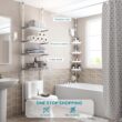 ALLZONE Rustproof Shower Caddy Corner for Bathroom,Bathtub Storage Organizer for Shampoo Accessories,4-Tier Adjustable Shelves with Tension Pole, 56 to 114 Inch, White - 2