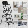 WiberWi 4 Step Ladder with Handrails 500 lb Capacity Step Stool Folding Portable Ladders for Home Kitchen Steel Frame with Non-Slip Wide Pedal Stepladder with Attachable Tool Bag Black - 6
