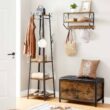 VASAGLE ALINRU Coat Rack with 3 Shelves, Stand with Hooks for Scarves, Bags and Umbrellas, Steel Frame, Industrial Style, Rustic Brown and Black ULCR80X - 2