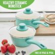 GreenLife Soft Grip Healthy Ceramic Nonstick, 1QT and 2QT Saucepan Pot Set with Lids, PFAS-Free, Dishwasher Safe, Turquoise - 2