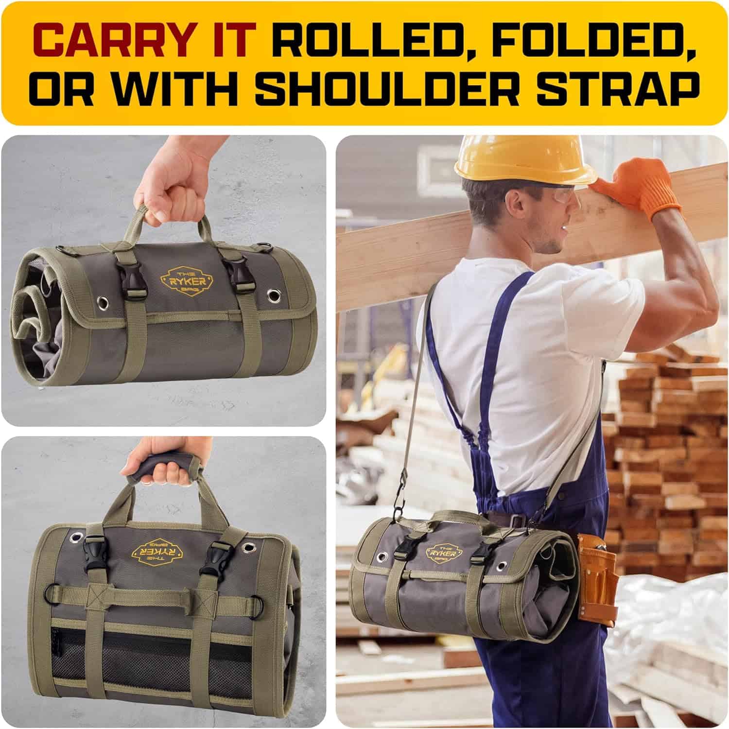 The Ryker Bag PRO Official Tool Roll Organizer The Ryker Bag PRO Official Tool Roll Organizer – 4 Detachable Tool Pouches + Wrench Organizer, Heavy Duty Tool Bags for men + women Roll Up Tool Bag for Mechanic/Electrician Tools Storage - 6