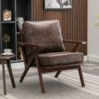 Bonzy Home Mid-Century Modern Accent Chair, Upholstered PU Leather Armchair with Solid Wood Frame & Removable Cushions, Comfy Retro Leisure Chair Reading Chair for Living Room, Bedroom, Retro Brown - 1
