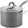Circulon 84567 3-Qt.Covered Straining Pour Spouts Hard Anodized Aluminum Saucepan, 3 quart, Oyster Gray - 10