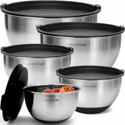 Priority Chef Premium Mixing Bowls With Airtight Lids Set, Thicker Stainless Steel Mixing Bowl Set, Large Prep Metal Bowls with Lids, Nesting Bowls for Kitchen, 1.5/2/3/4/5 Qrt, Black - 1
