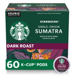 Starbucks K-Cup Coffee Pods—Dark Roast Coffee—Sumatra for Keurig Brewers—100% Arabica—6 boxes (60 pods total)
