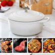 EDGING CASTING Enameled Cast Iron Covered 5.5 Quart Dutch Oven with Dual Handle, White - 6