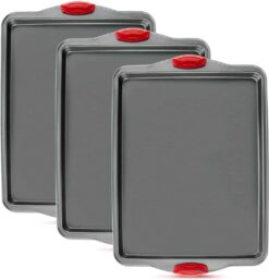 Nonstick Baking Sheet Tray Set of 3 - These Cookie Sheet Pans are Non-toxic, Dent, Warp, and Rust Resistant. Made with Heavy Gauge Carbon Steel for Oven Baking Sheets. - 1