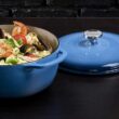 Lodge 6 Quart Enameled Cast Iron Dutch Oven with Lid – Dual Handles – Oven Safe up to 500° F or on Stovetop - Use to Marinate, Cook, Bake, Refrigerate and Serve – Blue - 3