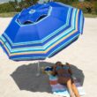 AMMSUN 7ft Heavy Duty High Wind Beach Umbrella Parasols with sand anchor & Tilt Sun Shelter AMMSUN 7ft Heavy Duty High Wind Beach Umbrella Parasols with sand anchor & Tilt Sun Shelter, UV 50+ Protection Outdoor Sunshade Umbrellas Carry Bag for Patio Garden Pool Backyard Stripe Blue - 7