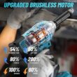 Seesii Cordless Electric Impact Wrench 1/2 inch for Car Home, 580Ft-lbs(800N.m) Brushless, 3300RPM High Torque Gun w/ 2x 4.0Ah Battery,Charger & 6 Sockets, WH710 - 4