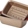 Rachael Ray Cucina Nonstick Bakeware Set Baking Cookie Sheets Cake Muffin Bread Pan, 10 Piece, Latte Brown with Cranberry Red Grips - 9