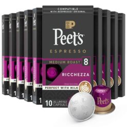 Peet's Coffee, Medium Roast Espresso Pods Compatible with Nespresso Original Machine, Cafe Inspired Ricchezza Intensity 8, 100 Count (10 Boxes of 10 Espresso Capsules) - 1