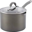 Circulon 84567 3-Qt.Covered Straining Pour Spouts Hard Anodized Aluminum Saucepan, 3 quart, Oyster Gray - 1