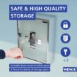 WENKO Medicine Cabinet with Lock, Wall mounted Bathroom Storage, Hanging Medical Cabinet WENKO Medicine Cabinet with Lock, Wall mounted Bathroom Storage, Hanging Medical Cabinet, First Aid Wall Cabinet with Safety Glass Door, Modern, Medium, 11.8 x 15.7 x 4.7 in, Silver Shiny - 4
