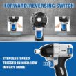 NINOUKO Cordless Impact Wrench 1/2 inch, 20V Electric Impact Gun 400N.m Brushless Impact Wrench Driver Kit 3000 RPM Variable Speed, High Torque, with 4.0Ah Battery & Fast Charger, Impact Sockets - 4