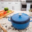 Lodge 6 Quart Enameled Cast Iron Dutch Oven with Lid – Dual Handles – Oven Safe up to 500° F or on Stovetop - Use to Marinate, Cook, Bake, Refrigerate and Serve – Blue - 5