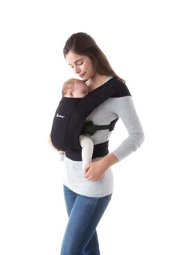 Ergobaby Embrace Cozy Newborn Baby Wrap Carrier (7-25 Pounds), Ponte Knit, Pure Black - 1