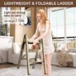 3 Step Ladder Aluminum Lightweight Folding Step Stool Wide Anti-Slip Pedal 330 Lbs Capacity Household Office Portable Stepladder,Champagne Gold - 5