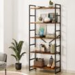 Shintenchi 5 Tiers Bookshelf, Classically Tall Bookcase Shelf, Industrial Book Rack, Modern Book Holder in Bedroom/Living Room/Home/Office, Storage Rack Shelves for Books/Movies-Rustic Brown - 1