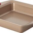 Rachael Ray Cucina Nonstick Bakeware Set Baking Cookie Sheets Cake Muffin Bread Pan, 10 Piece, Latte Brown with Cranberry Red Grips - 14