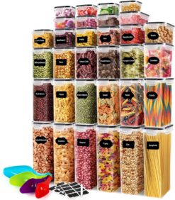 68 PCS Airtight Food Storage Containers With Lids BPA Free,Cereal Containers Storage for Kitchen Pantry Organization and Storage, Dishwasher safe,Include Labels Marker Spoon Set,Cereal, Flour Sugar - 1