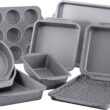 Farberware Nonstick Steel Bakeware Set with Cooling Rack, Baking Pan and Cookie Sheet Set with Nonstick Bread Pan and Cooling Grid, 10-Piece Set, Gray - 2
