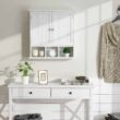 ChooChoo Bathroom Cabinet Wall Mounted 2-Door with 3 Open Shelves, Wooden Medicine Cabinets, White ChooChoo Bathroom Cabinet Wall Mounted 2-Door with 3 Open Shelves, Wooden Medicine Cabinets with Adjustable Shelf, Space Saver Storage Cabinets Over The Toilet for Bathroom&Living Room, White - 3