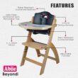 Abiie Beyond Junior Wooden High Chair with Tray. The Perfect Adjustable Baby Highchair Solution for Your Babies and Toddlers or as a Dining Chair. 6 Months up to 250 Lb. Natural Wood/Black Cushion - 2