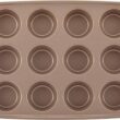 Rachael Ray Cucina Nonstick Bakeware Set Baking Cookie Sheets Cake Muffin Bread Pan, 10 Piece, Latte Brown with Cranberry Red Grips - 10